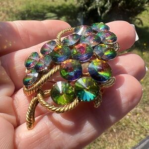 Elegant Peacock Crystal Topaz 1ct Brooch Pin New